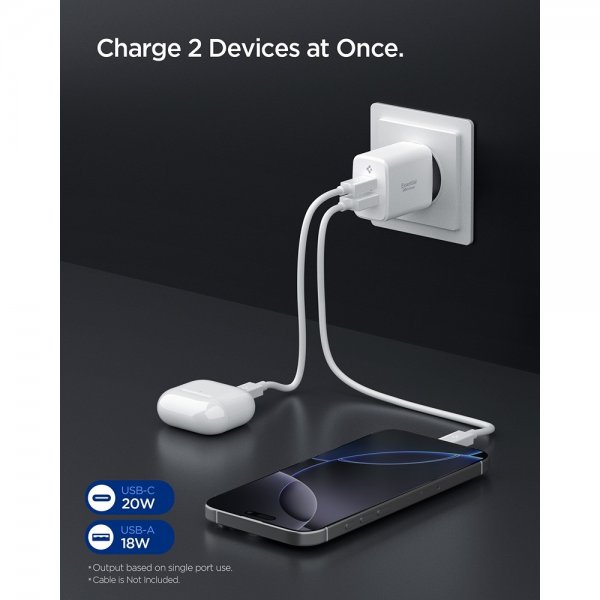 Spigen Essential Laddare USB-C/USB-A 20W Vit