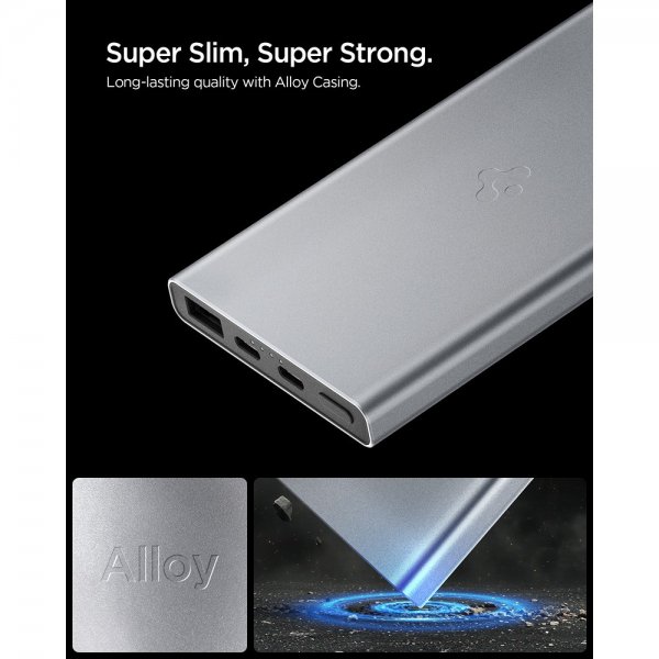 Spigen Essential Powerbank 10 000 mAh 22.5W Grå