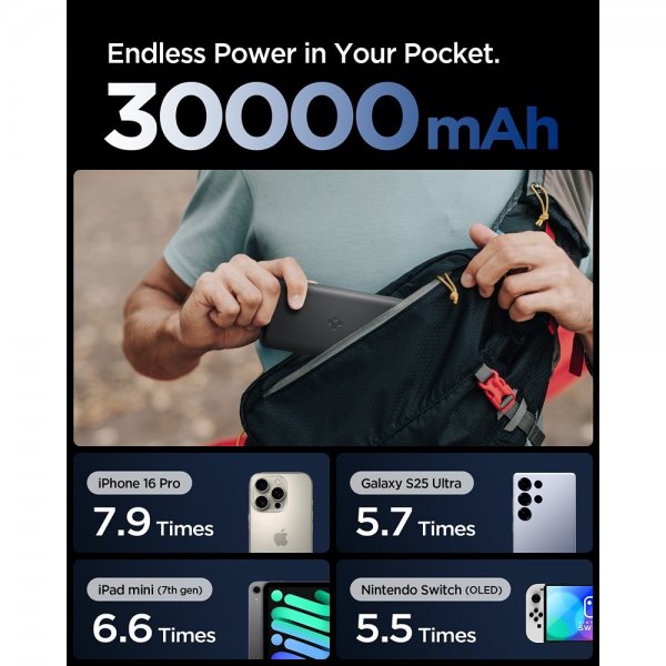Spigen Essential Powerbank 30 000 mAh 30W Svart