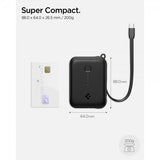 Spigen Essential Powerbank med inbyggd Kabel 10 000 mAh 30W Svart