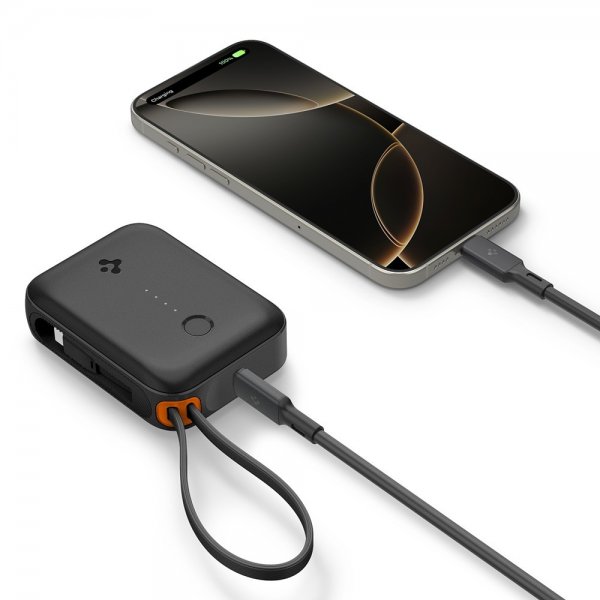 Spigen Essential Powerbank med inbyggd Kabel 10 000 mAh 30W Svart