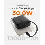 Spigen Essential Powerbank med inbyggd Kabel 10 000 mAh 30W Svart