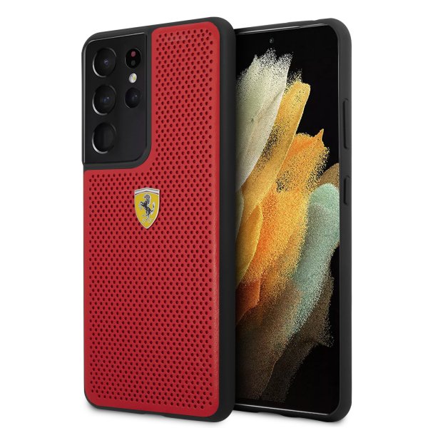 Ferrari Samsung Galaxy S21 Ultra Skal Logo Perforerad Röd