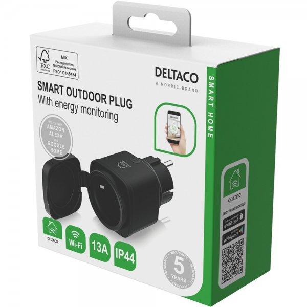Deltaco Smart Home Fjärrströmbrytare för utomhusbruk WiFi IP44