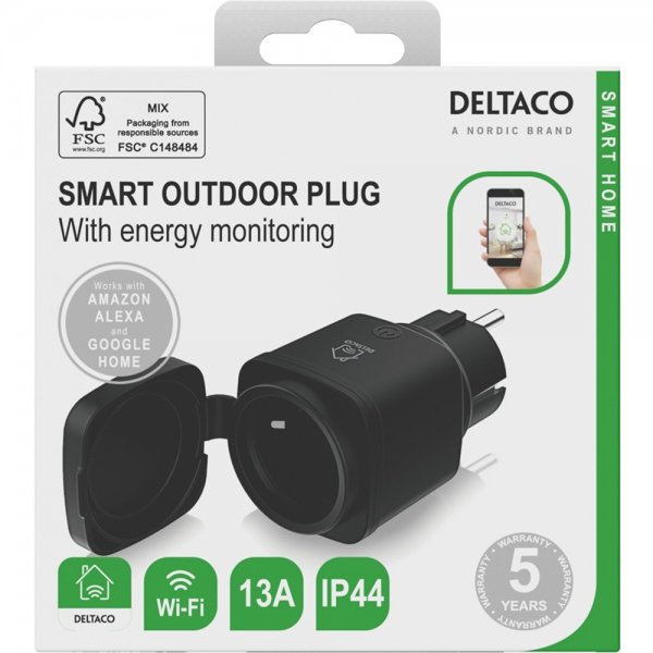 Deltaco Smart Home Fjärrströmbrytare för utomhusbruk WiFi IP44