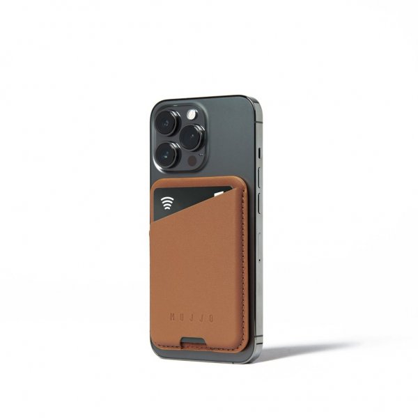 Mujjo MagSafe Korthållare Full Leather Magnetic Wallet Dark Tan