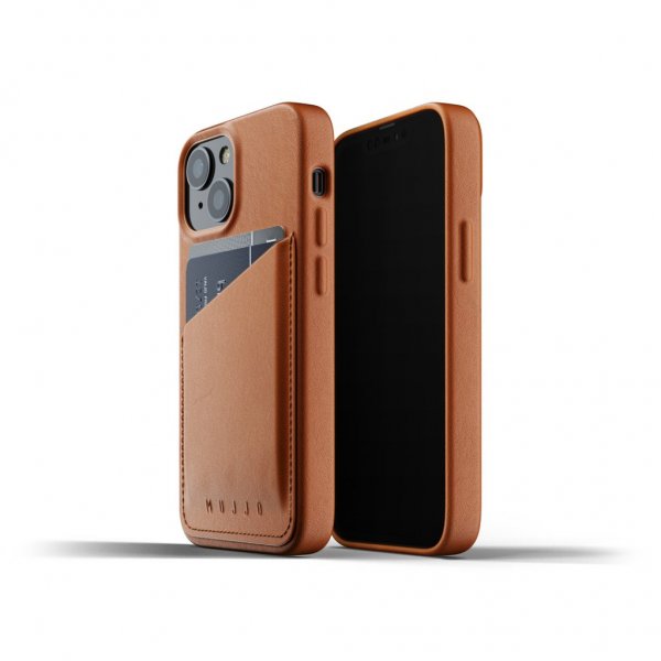 Mujjo iPhone 13 Mini Skal Full Leather Wallet Case Tan