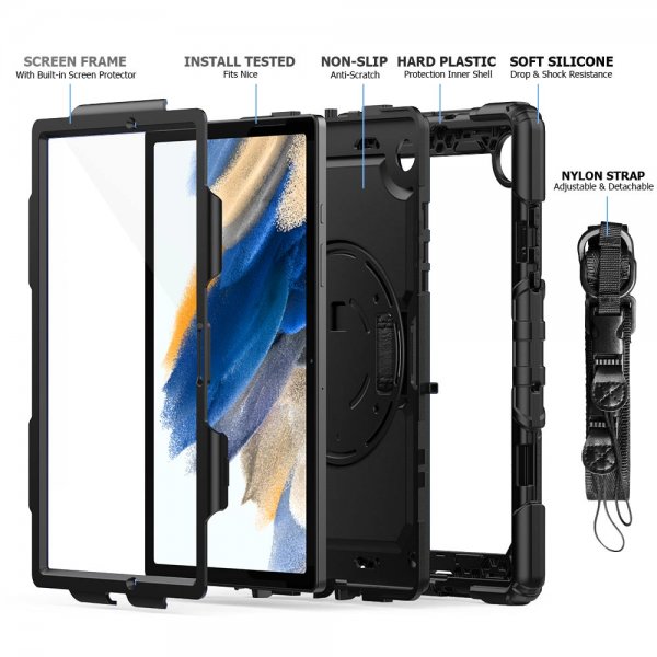 Armor-X Samsung Galaxy Tab A8 Skal Rainproof Rugged Case Hand Strap Kickstand