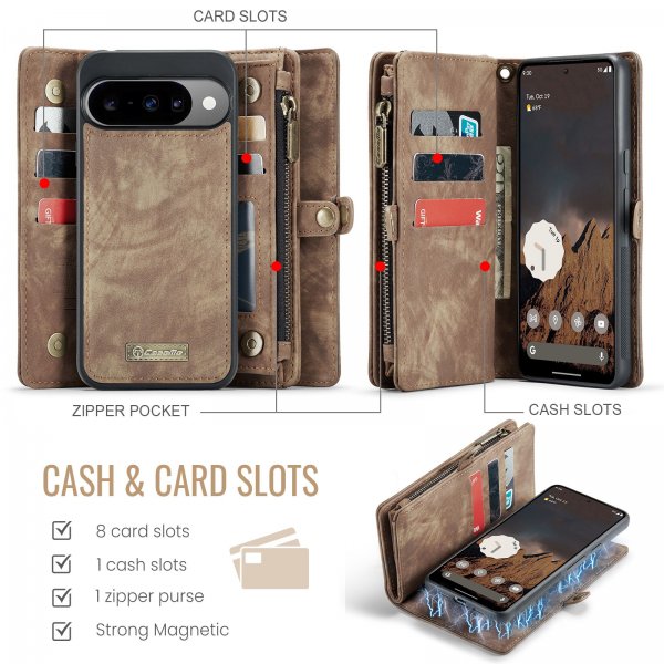 CaseMe Google Pixel 10/Pixel 10 Pro Fodral 008 Series Löstagbart Skal Brun