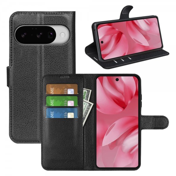 Google Pixel 10/Pixel 10 Pro Fodral Litchi Svart