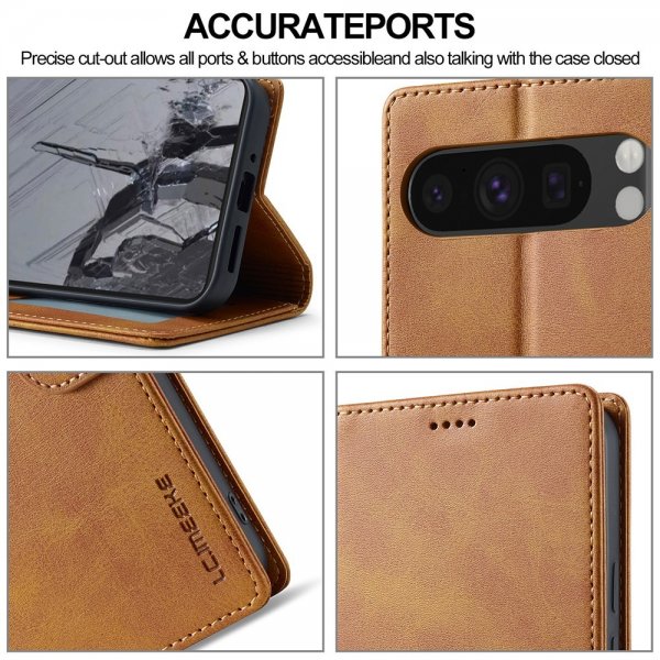 Lc.Imeeke Google Pixel 10 Pro XL Fodral med Kortfack Stativfunktion Ljusbrun