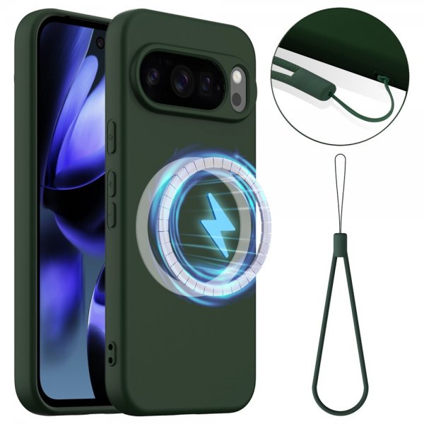 Google Pixel 10 Pro XL Skal med Strap Silikon MagSafe Mörkgrön