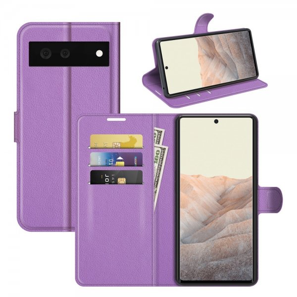 Google Pixel 6 Fodral Litchi Lila