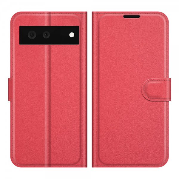 Google Pixel 6 Fodral Litchi Röd