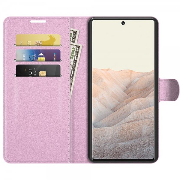 Google Pixel 6 Pro Fodral Litchi Rosa