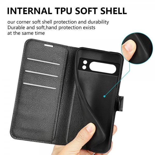 Google Pixel 8 Pro Fodral Litchi Svart