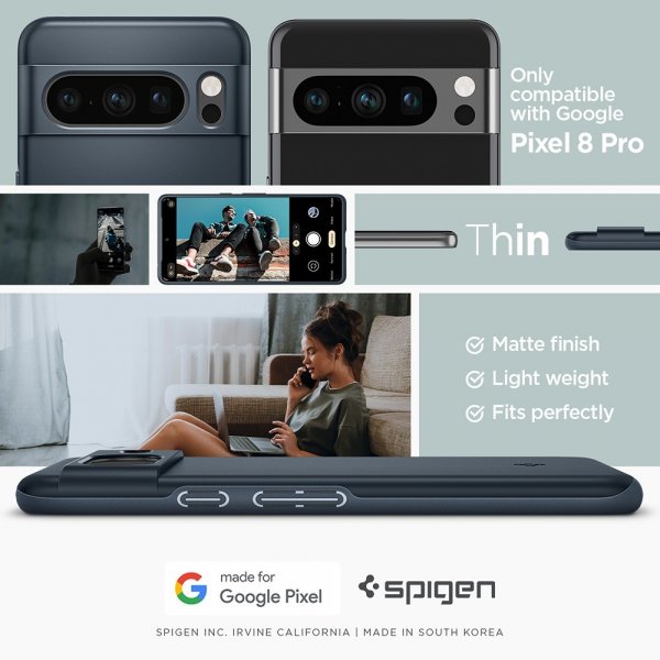Spigen Google Pixel 8 Pro Skal Thin Fit Metal Slate