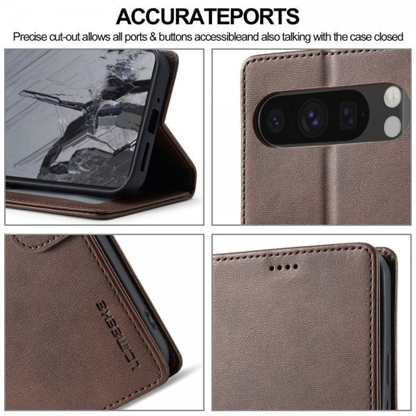 Lc.Imeeke Google Pixel 9/Pixel 9 Pro/Pixel 10/Pixel 10 Pro Fodral med Kortfack Mörkbrun