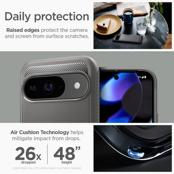 Spigen Google Pixel 9/Pixel 9 Pro Skal Rugged Armor Marble Gray