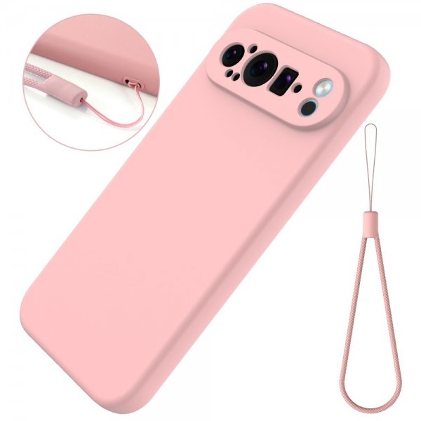 Google Pixel 9 Pro Skal med Strap Silikon Rosa
