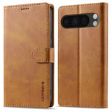 Lc.Imeeke Google Pixel 9 Pro XL Fodral med Kortfack Stativfunktion Ljusbrun