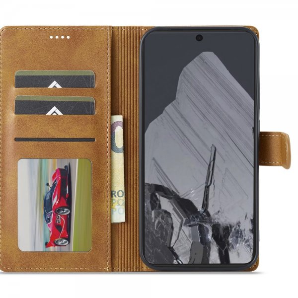 Lc.Imeeke Google Pixel 9 Pro XL Fodral med Kortfack Stativfunktion Ljusbrun