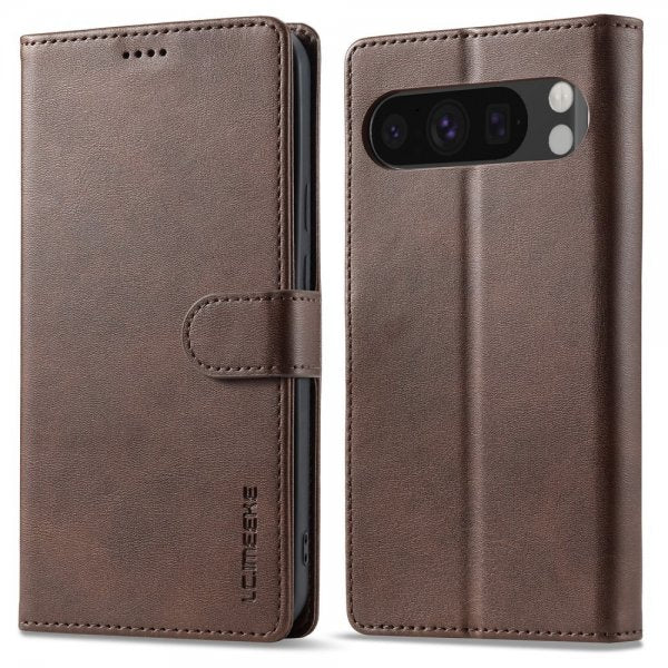 Lc.Imeeke Google Pixel 9 Pro XL Fodral med Kortfack Stativfunktion Mörkbrun