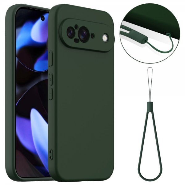 Google Pixel 9 Skal med Strap Silikon MagSafe Mörkgrön