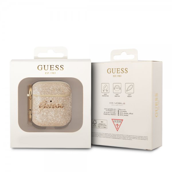 Guess AirPods 1/2 Skal Glitter Flakes Guld