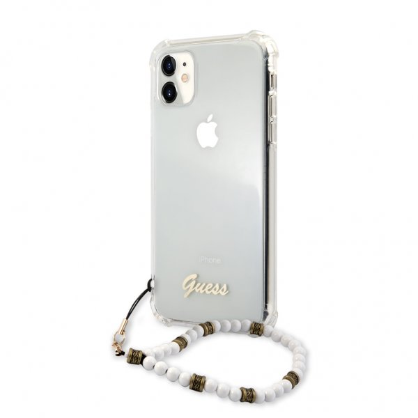 Guess iPhone 11 Skal Script & Pearls Vit Klar