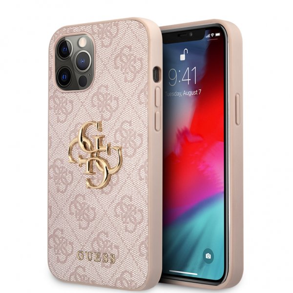 Guess iPhone 12 Pro Max Skal Metal Logo Rosa