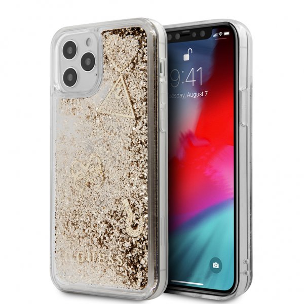 Guess iPhone 12 Pro Max Skal Liquid Glitter Charms Guld