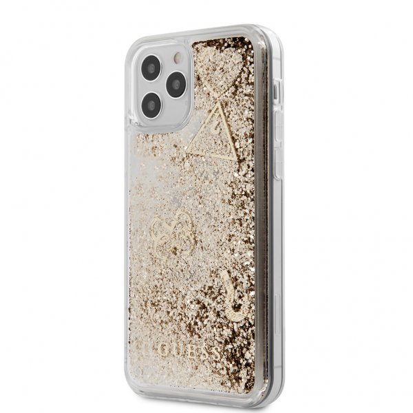 Guess iPhone 12 Pro Max Skal Liquid Glitter Charms Guld