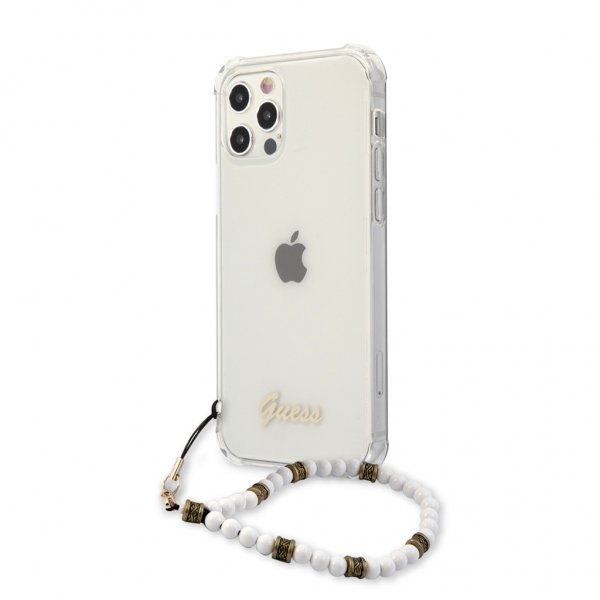 Guess iPhone 12 Pro Max Skal Script & Pearls Vit Klar