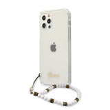 Guess iPhone 12 Pro Max Skal Script & Pearls Vit Klar