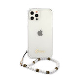 Guess iPhone 12 Pro Max Skal Script & Pearls Vit Klar