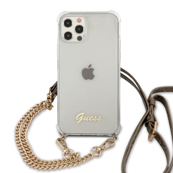 Guess iPhone 12/iPhone 12 Pro Skal Chain & Script Guld Klar