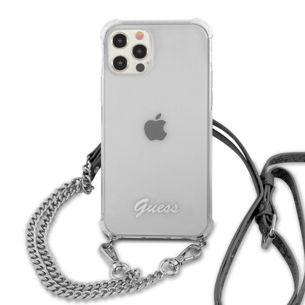 Guess iPhone 12/iPhone 12 Pro Skal Chain & Script Silver Klar