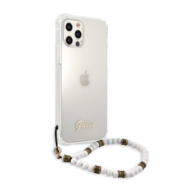 Guess iPhone 12/iPhone 12 Pro Skal Script & Pearls Vit Klar