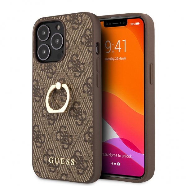 Guess iPhone 13 Pro Max Skal Ring Stand Brun