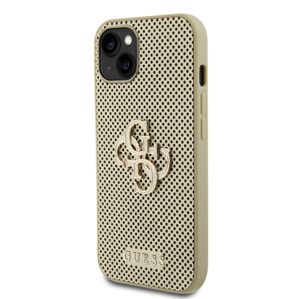 Guess iPhone 15 Skal Perforated Glitter Guld
