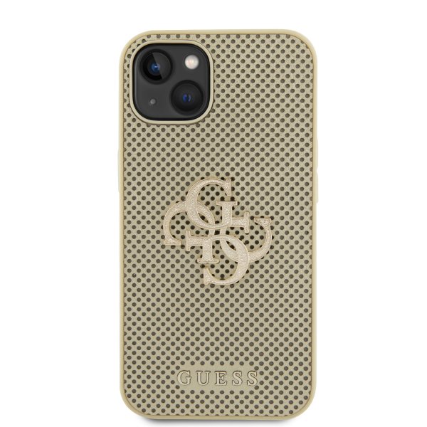 Guess iPhone 15 Skal Perforated Glitter Guld