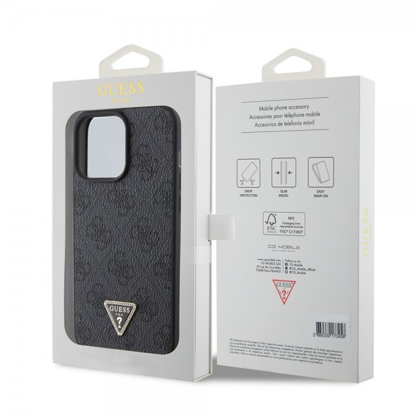 Guess iPhone 15 Pro Max Skal 4G Metal Triangle Strass Svart