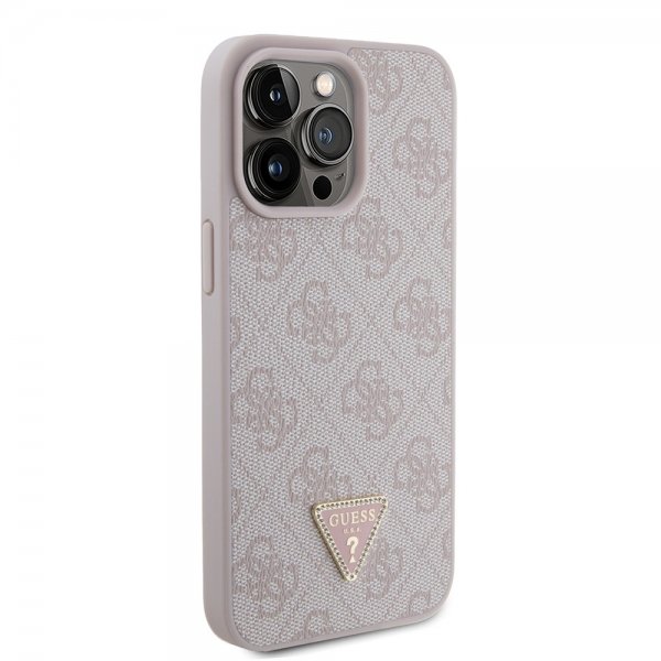 Guess iPhone 15 Pro Max Skal 4G Metal Triangle Strass Rosa