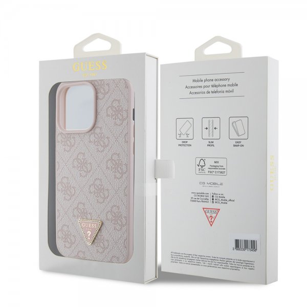 Guess iPhone 15 Pro Max Skal 4G Metal Triangle Strass Rosa
