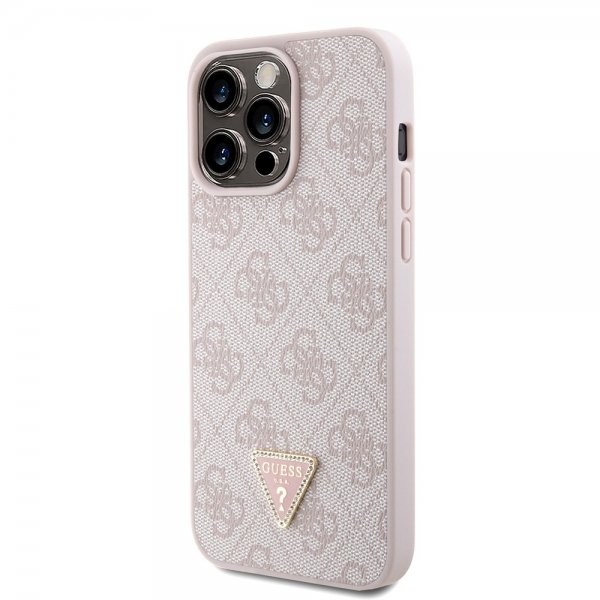 Guess iPhone 15 Pro Max Skal Metal Logo Strass Crossbody Strap Rosa