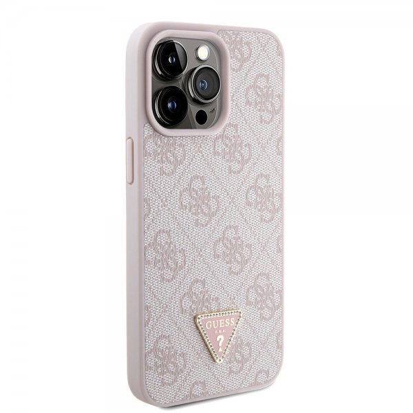 Guess iPhone 15 Pro Max Skal Metal Logo Strass Crossbody Strap Rosa