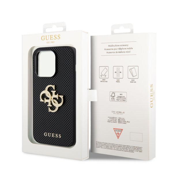 Guess iPhone 15 Pro Max Skal Perforated Glitter Svart