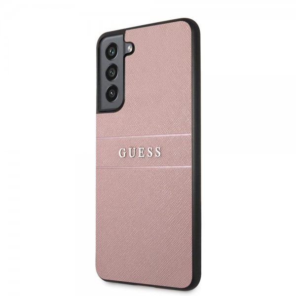 Guess Samsung Galaxy S21 FE Skal Saffiano Metal Logo Rosa