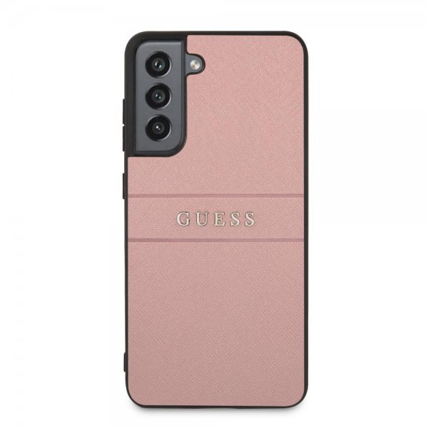 Guess Samsung Galaxy S21 FE Skal Saffiano Metal Logo Rosa